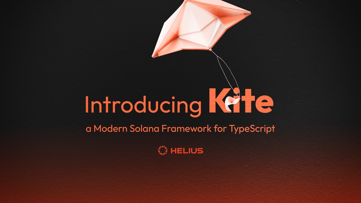 A kite floating above the text 'Introducing Kite' a modern Solana framework for TypeScript.