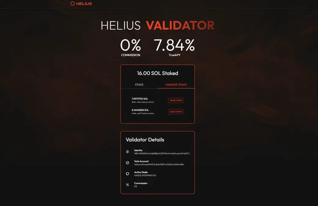 Helius Validator on SolanaBeach