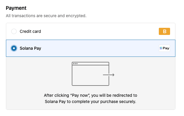 Pay with Solana Pay option